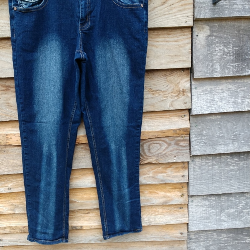 VINTAGE HARLEM Size 20 Dark Wash Skinny Distressed Jeans Stretch EUC - Picture 7 of 12